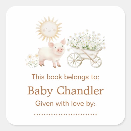 Schattige Boerderij Barn Baby shower Vierkante Sticker (Voorkant)