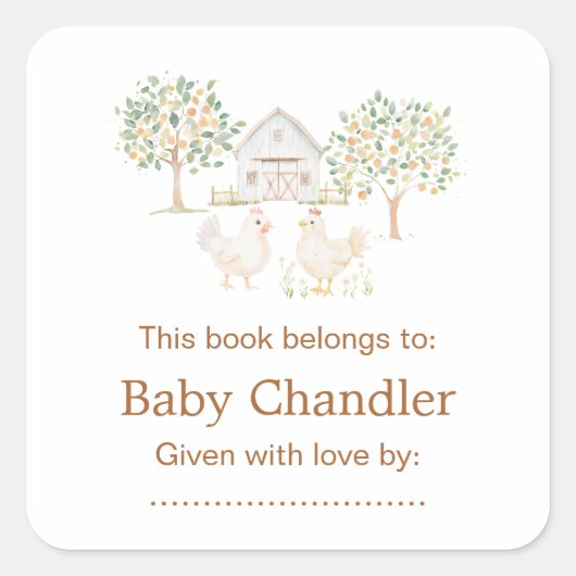 Schattige Boerderij Barn Baby shower Vierkante Sticker (Voorkant)