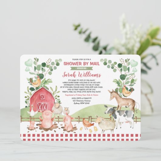 Schattige Boerderij Barnyard Animals Baby shower p Kaart (Staand voorkant)