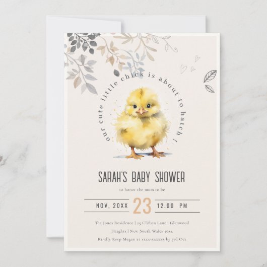 Schattige Boerderij Chick Blush Meisje Bloemen Bab Kaart (Voorkant)