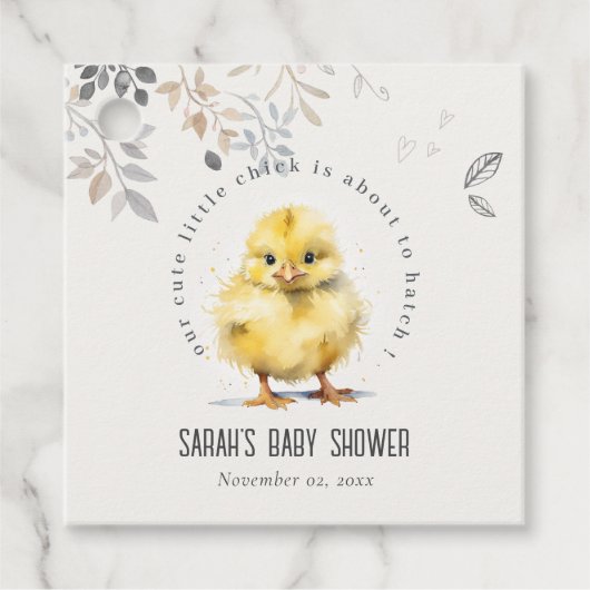 Schattige Boerderij Chick Waterverf Bloemen Baby s Bedankjes Labels (Voorkant)