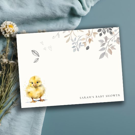 Schattige Boerderij Chick Waterverf Bloemen Baby s Notitiekaartje