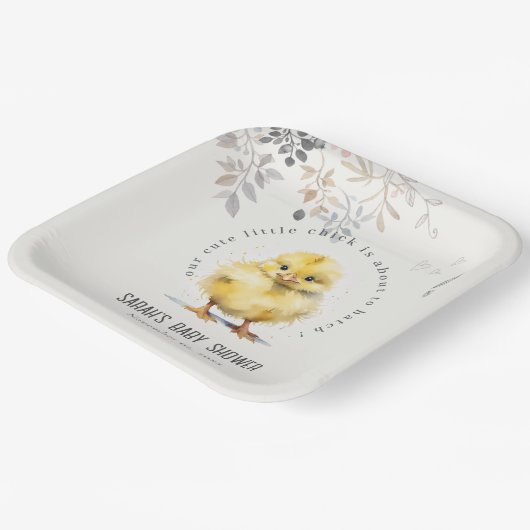 Schattige Boerderij Chick Waterverf Bloemen Baby s Papieren Bordje (Gebogen)