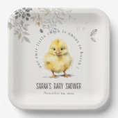 Schattige Boerderij Chick Waterverf Bloemen Baby s Papieren Bordje (Voorkant)