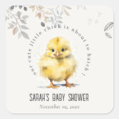 Schattige Boerderij Chick Waterverf Bloemen Baby s Vierkante Sticker (Voorkant)