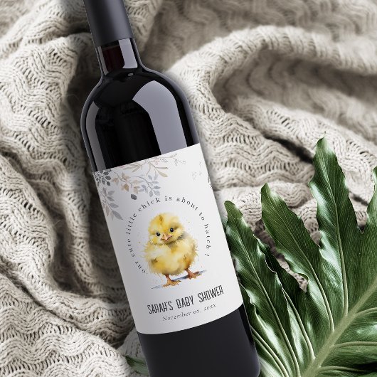 Schattige Boerderij Chick Waterverf Bloemen Baby s Wijn Etiket