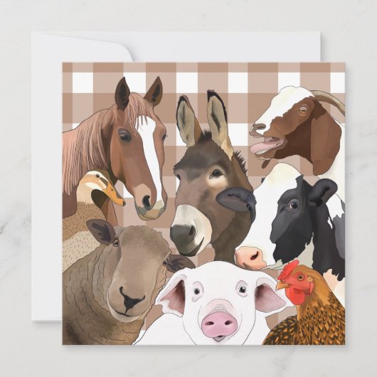 Schattige Boerderij Dierenportret Gingham Check - (Voorkant)