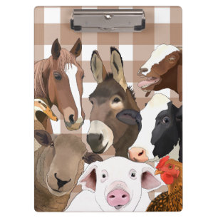 Schattige Boerderij Dierenportret Gingham Check - Klembord