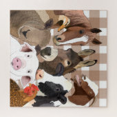 Schattige Boerderij Dierenportret Gingham Check - Legpuzzel (Horizontaal)