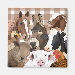 Schattige Boerderij Dierenportret Gingham Check - Magneet