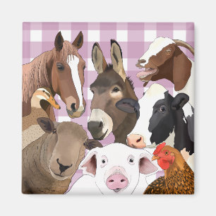 Schattige Boerderij Dierenportret Gingham Check -  Magneet