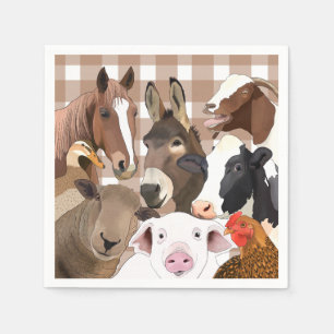 Schattige Boerderij Dierenportret Gingham Check -  Servet