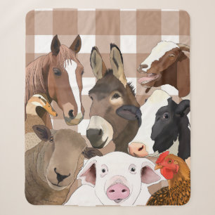 Schattige Boerderij Dierenportret Gingham Check - Sherpa Deken
