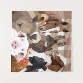 Schattige Boerderij Dierenportret Gingham Check -  Wandkleed (Voorkant (horizontaal))