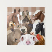 Schattige Boerderij Dierenportret Gingham Check -  Wandkleed (Voorkant)