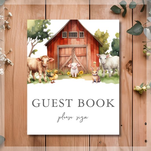 Schattige Boerderij Dierenstal Baby shower Gastboe Poster