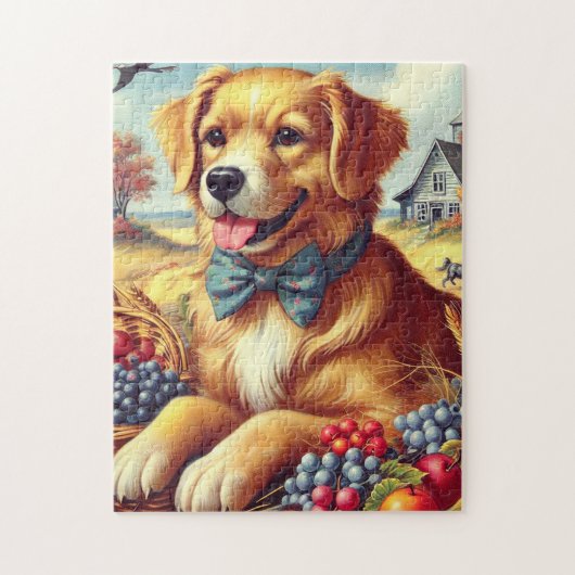 Schattige Boerderij Dog Painting Legpuzzel (Verticaal)