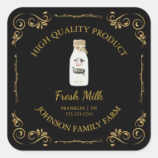 Schattige Boerderij Fresh Milk Square Label (Voorkant)
