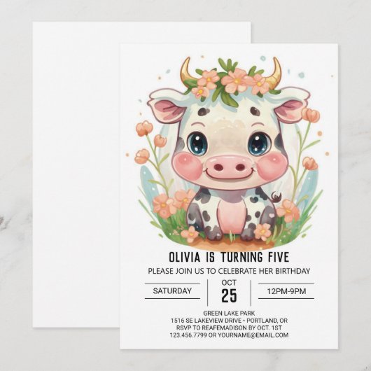 Schattige Boerderij Girly Koe Verjaardag Kaart (Voorkant / Achterkant)