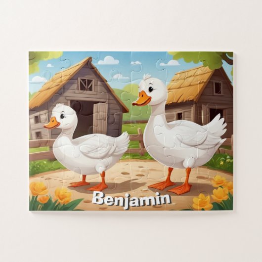 Schattige Boerderij Gooses gepersonaliseerd Legpuzzel (Horizontaal)