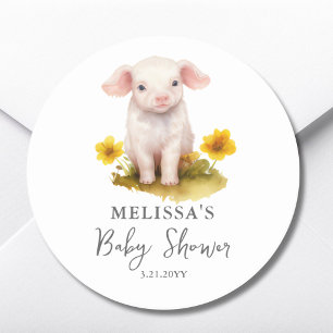 Schattige Boerderij Knorretje Baby shower ten guns Ronde Sticker