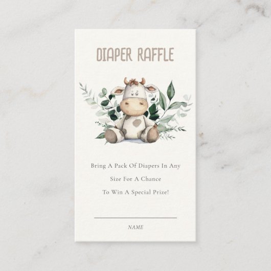 Schattige Boerderij Koe Bladblad Luier Raffle Baby Informatiekaartje (Voorkant)