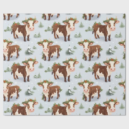 Schattige Boerderij Koe Kerstmis Cadeaupapier (Vlak)