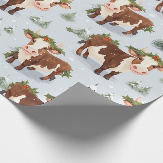 Schattige Boerderij Koe Kerstmis Cadeaupapier (Hoek)
