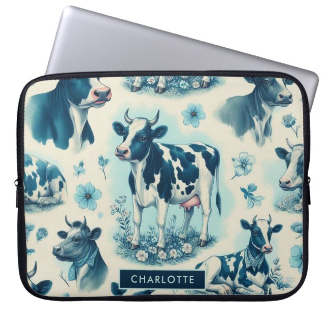  Schattige Boerderij Koe Naadloos Laptop Sleeve (Voorkant)