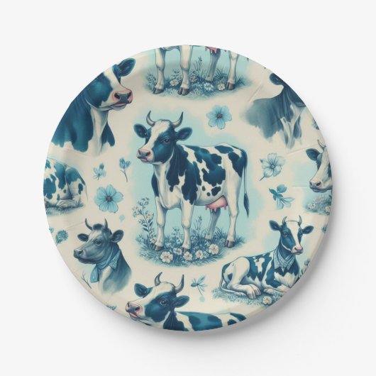  Schattige Boerderij Koe Naadloos Papieren Bordje (Voorkant)