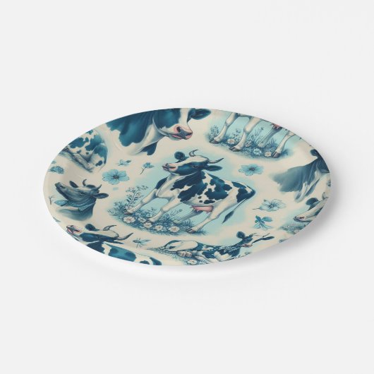  Schattige Boerderij Koe Naadloos Papieren Bordje (Gekanteld)