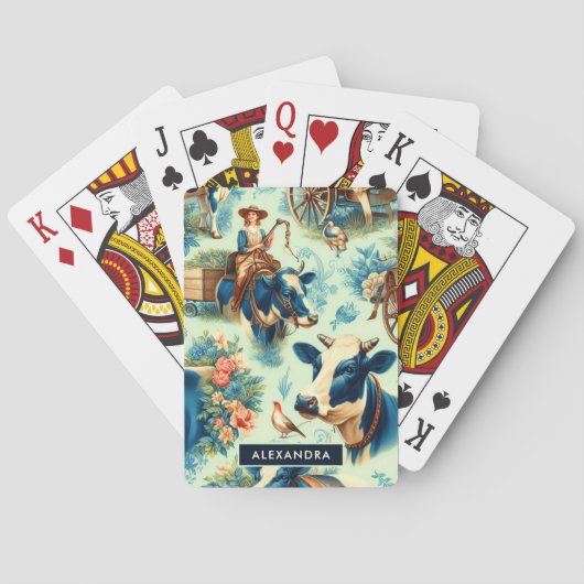 Schattige Boerderij Koe Waterverf Schilderen Pokerkaarten (Achterkant)