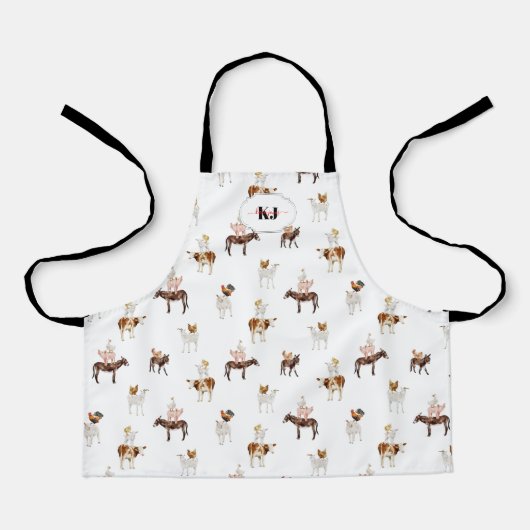Schattige Boerderij Life Animal Pattern | Monogram Schort (Voorkant)