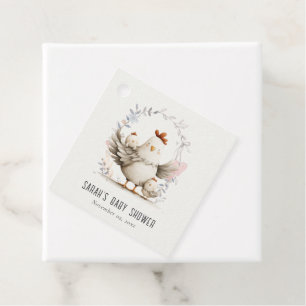 Schattige boerderij mama en baby kuiken bloemenkra bedankjes labels