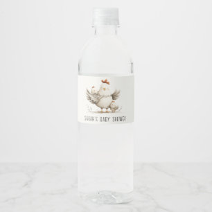 Schattige boerderij mama en baby kuiken bloemenkra waterfles etiket