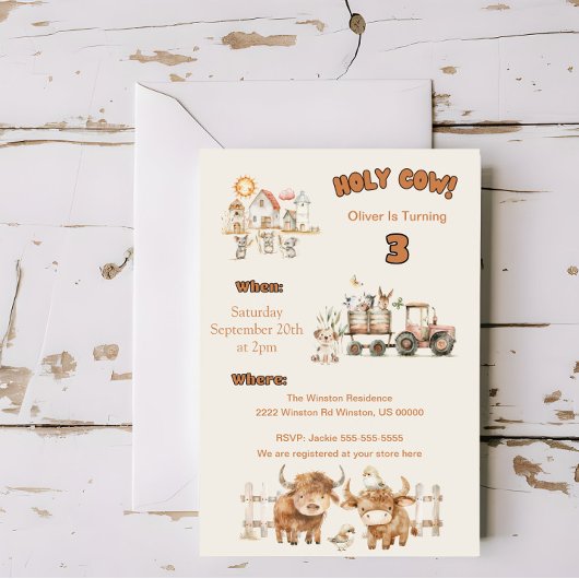 Schattige Boerderij Thema Verjaardagsfeest Jongen  Kaart