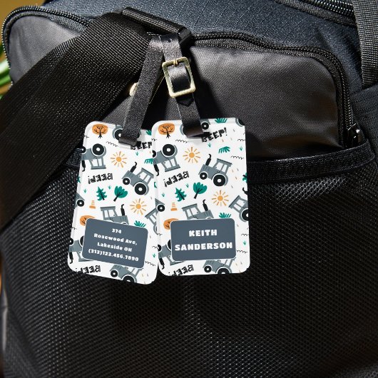 Schattige Boerderij Tractoren Patroon Bagagelabel