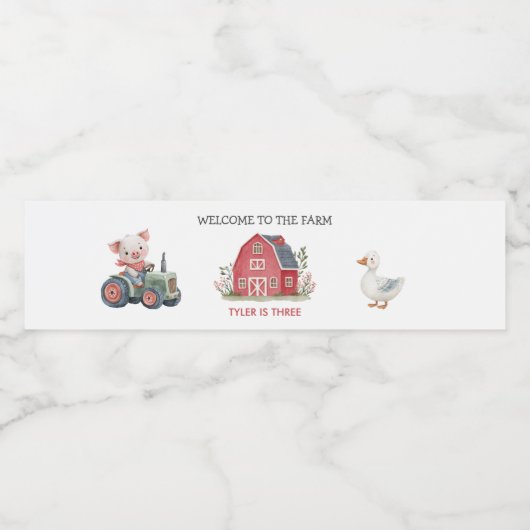 Schattige Boerderij Varkenstractor Verjaardagsfees Waterfles Etiket (Enkel label)