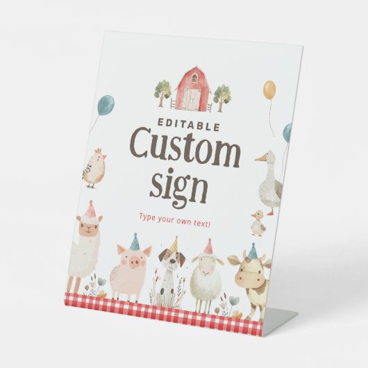 Schattige Boerderij Verjaardag Custom Sign Reclamebord Met Voetstuk (Voorkant)