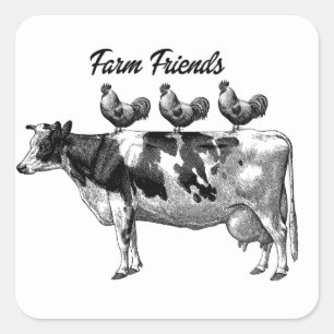 Schattige Boerderij vrienden koe hanen sticker