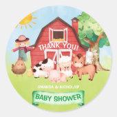 Schattige Boerderijdieren Baby shower Dank u Ronde Sticker (Voorkant)