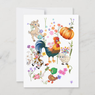 Schattige boerderijdieren en mooie bloemen briefkaart