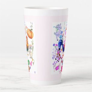 Schattige boerderijdieren en mooie bloemen latte mok