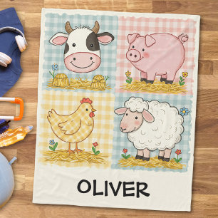 Schattige boerderijdieren Gingham boerenerf Fleece Deken