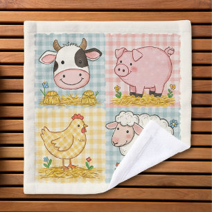 Schattige boerderijdieren Gingham boerenerf Washandje