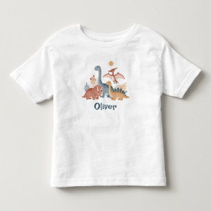 Schattige Boho Aardetone Waterverf Dinosauriërs Kinder Shirts