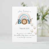 Schattige Boho Baby Jongen Leeuwenwelp Pootafdrukk Bedankkaart (Staand voorkant)
