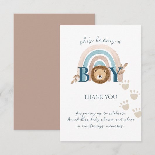 Schattige Boho Baby Jongen Leeuwenwelp Pootafdrukk Bedankkaart (Voorkant / Achterkant)