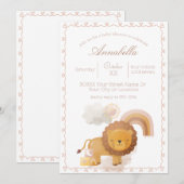 Schattige Boho Baby Meisje Leeuw en Regenboog Kaart (Voorkant / Achterkant)