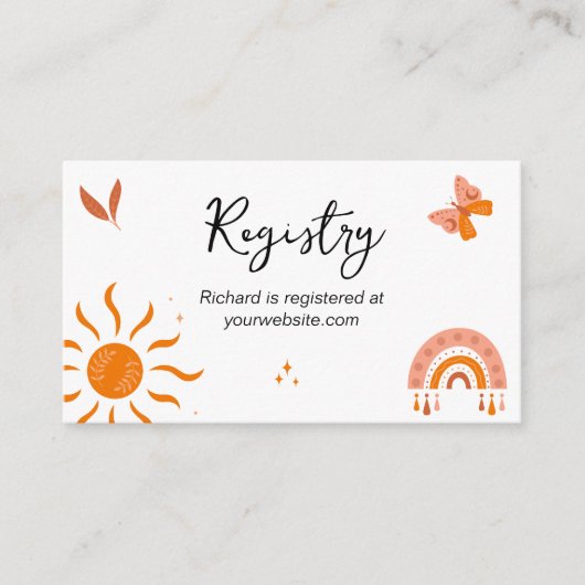 Schattige Boho Baby Sun Rainbow Baby shower Regist Informatiekaartje (Voorkant)